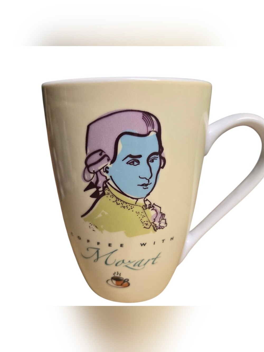 Coffee With Mozart ceramic 12oz mug exclusively for Barnes & Noble pastel yellow